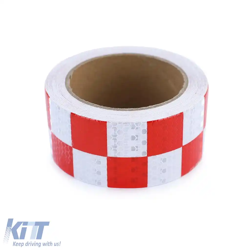 Bandă de semnalizare bandă de marcare bandă de barieră autoadezivă reflectorizantă cu carouri 40m-image-6191654