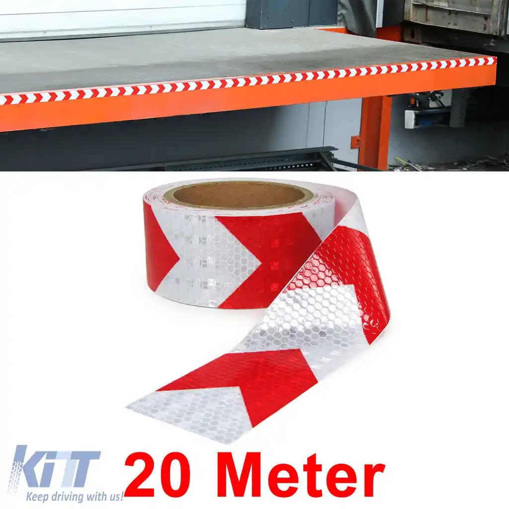 Bandă de semnalizare bandă de marcare bandă de barieră autoadezivă reflectorizantă roșie albă 20m-image-6191967