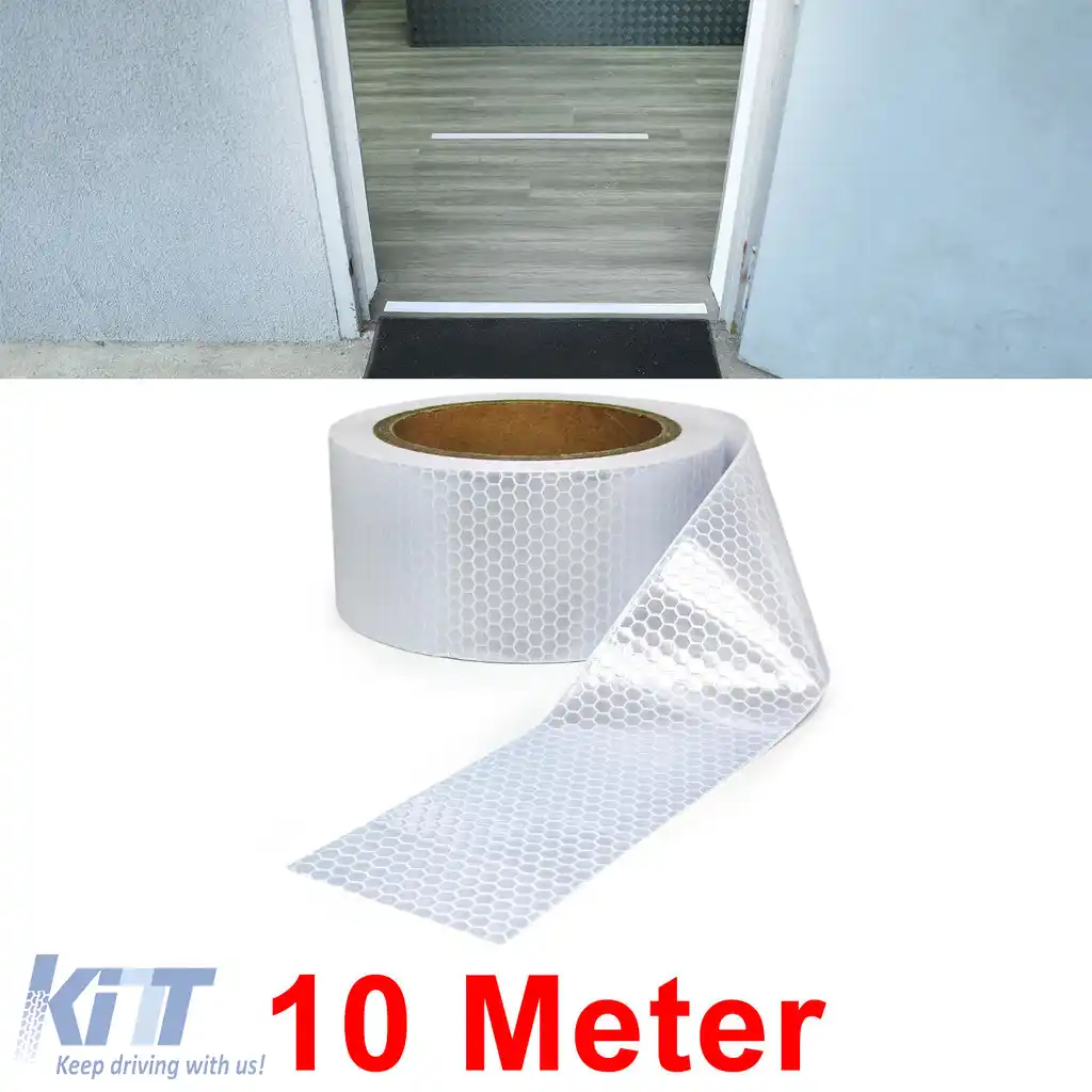 Bandă de semnalizare bandă de marcare bandă de barieră autoadezivă reflectorizantă albă 10m-image-6194989