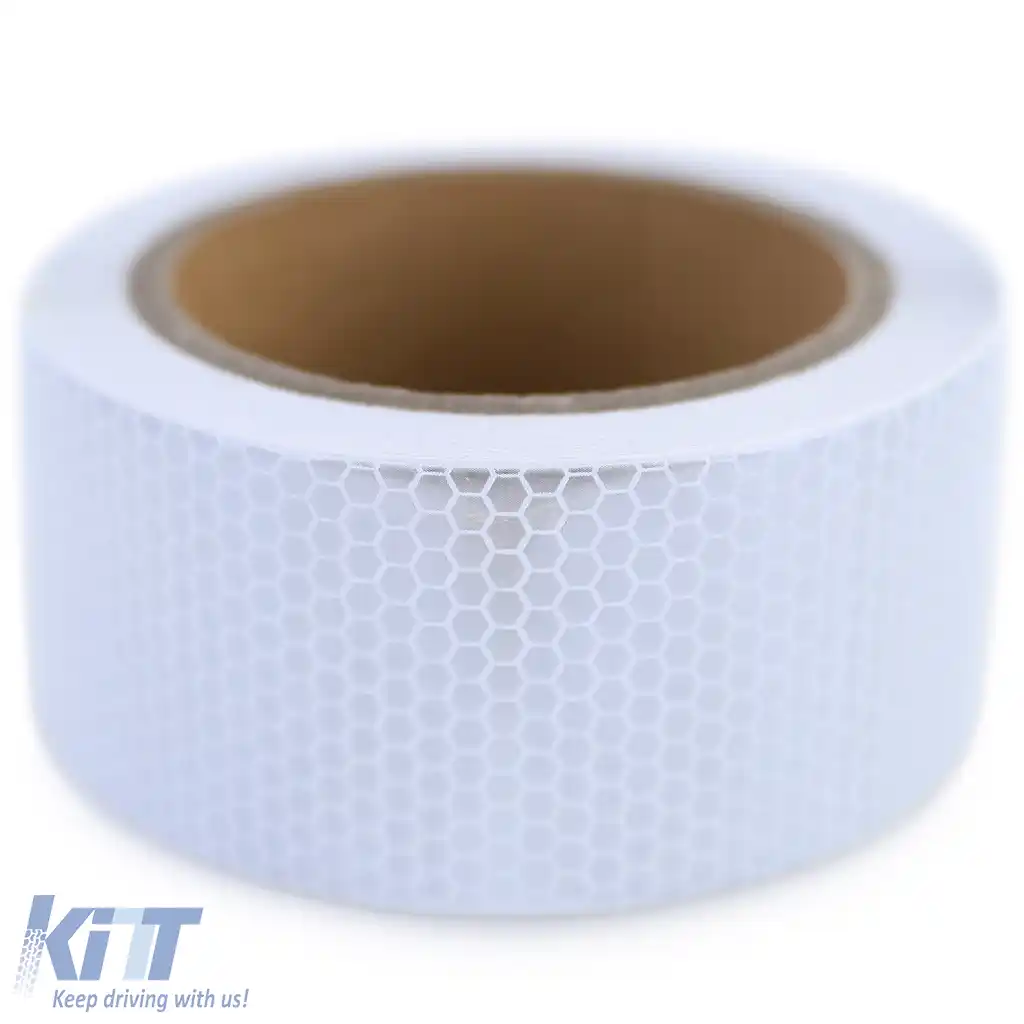 Bandă de semnalizare bandă de marcare bandă de barieră autoadezivă reflectorizantă albă 40m-image-6194993