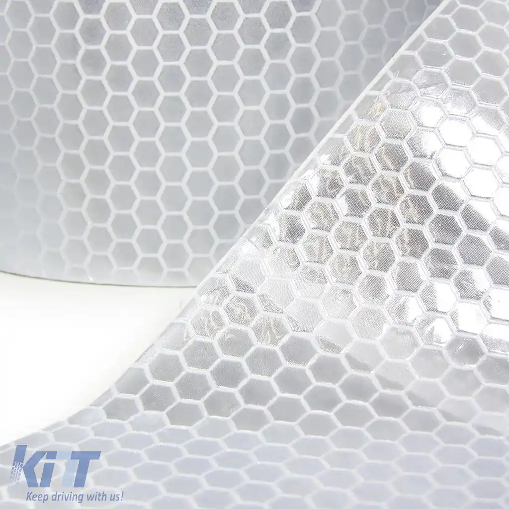 Bandă de semnalizare bandă de marcare bandă de barieră autoadezivă reflectorizantă albă 60m-image-6194996