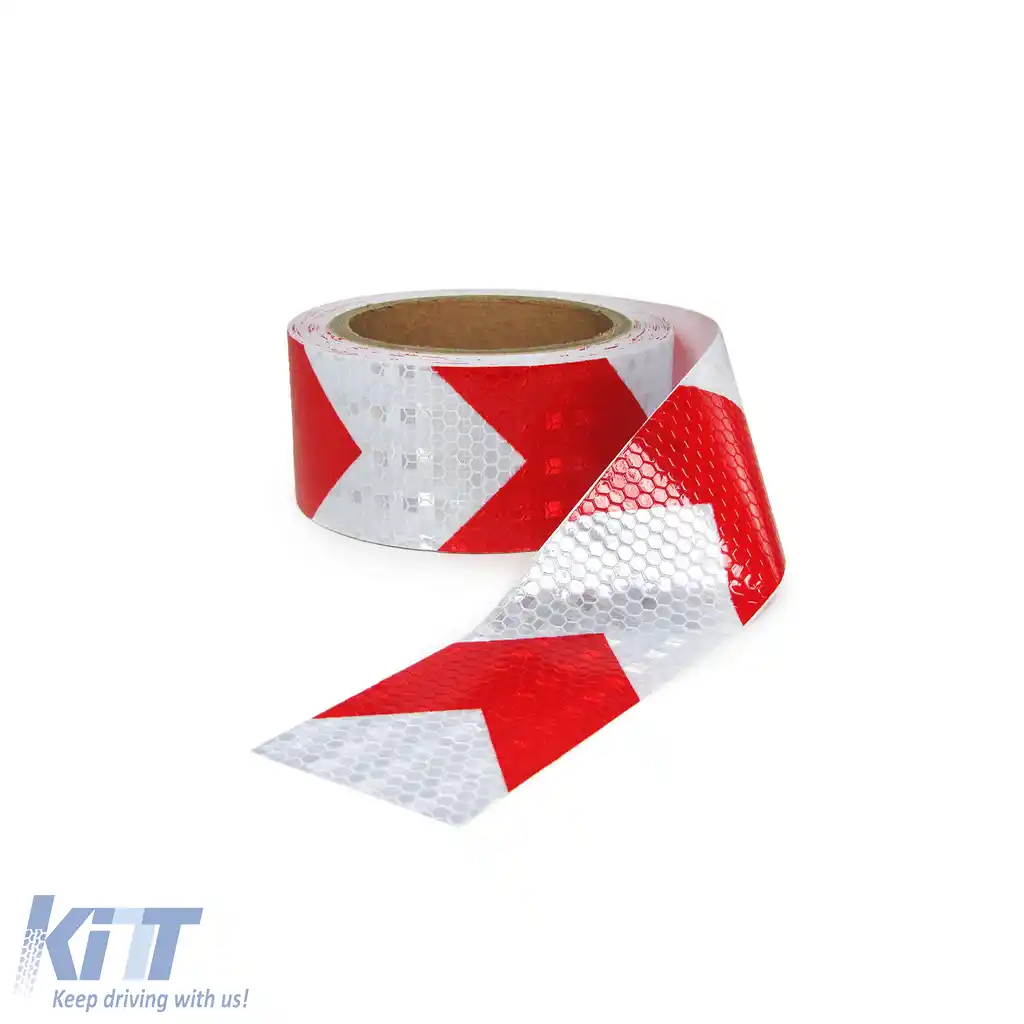 Bandă de semnalizare bandă de marcare bandă de barieră autoadezivă reflectorizantă roșie albă 60m