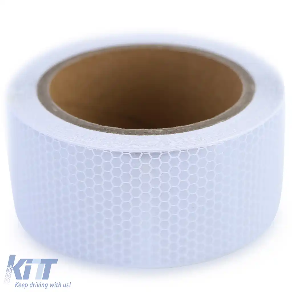 Bandă de semnalizare bandă de marcare bandă de barieră autoadezivă reflectorizantă albă 20m-image-6197362