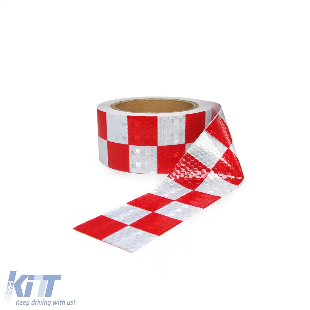 image-29-Bandă de semnalizare bandă de marcare bandă de barieră autoadezivă reflectorizantă cu carouri 60m