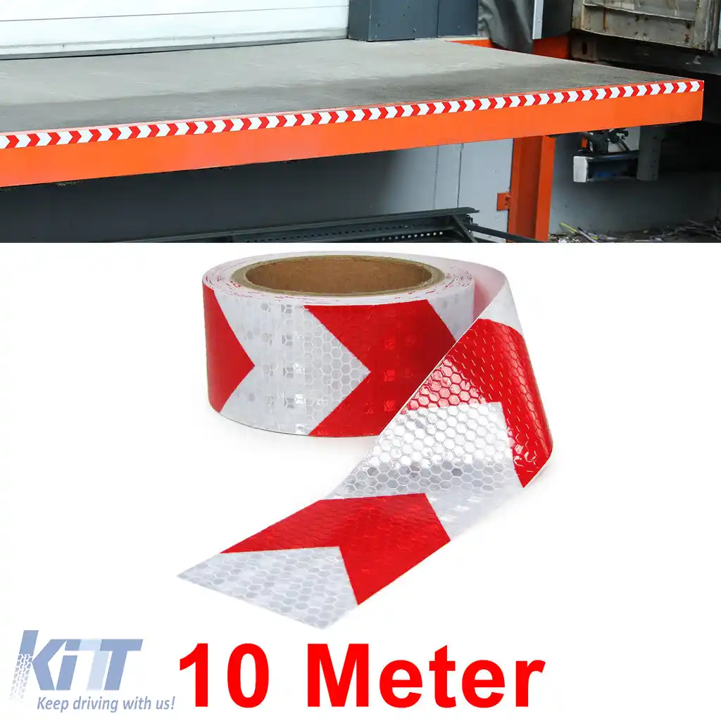 Bandă de semnalizare bandă de marcare bandă de barieră autoadezivă reflectorizantă roșie albă 10m