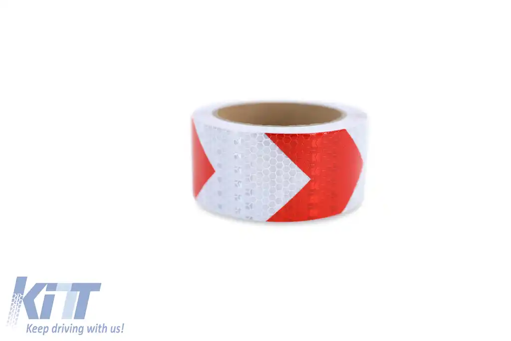 Bandă de semnalizare bandă de marcare bandă de barieră autoadezivă reflectorizantă roșie albă 40m-image-6201259