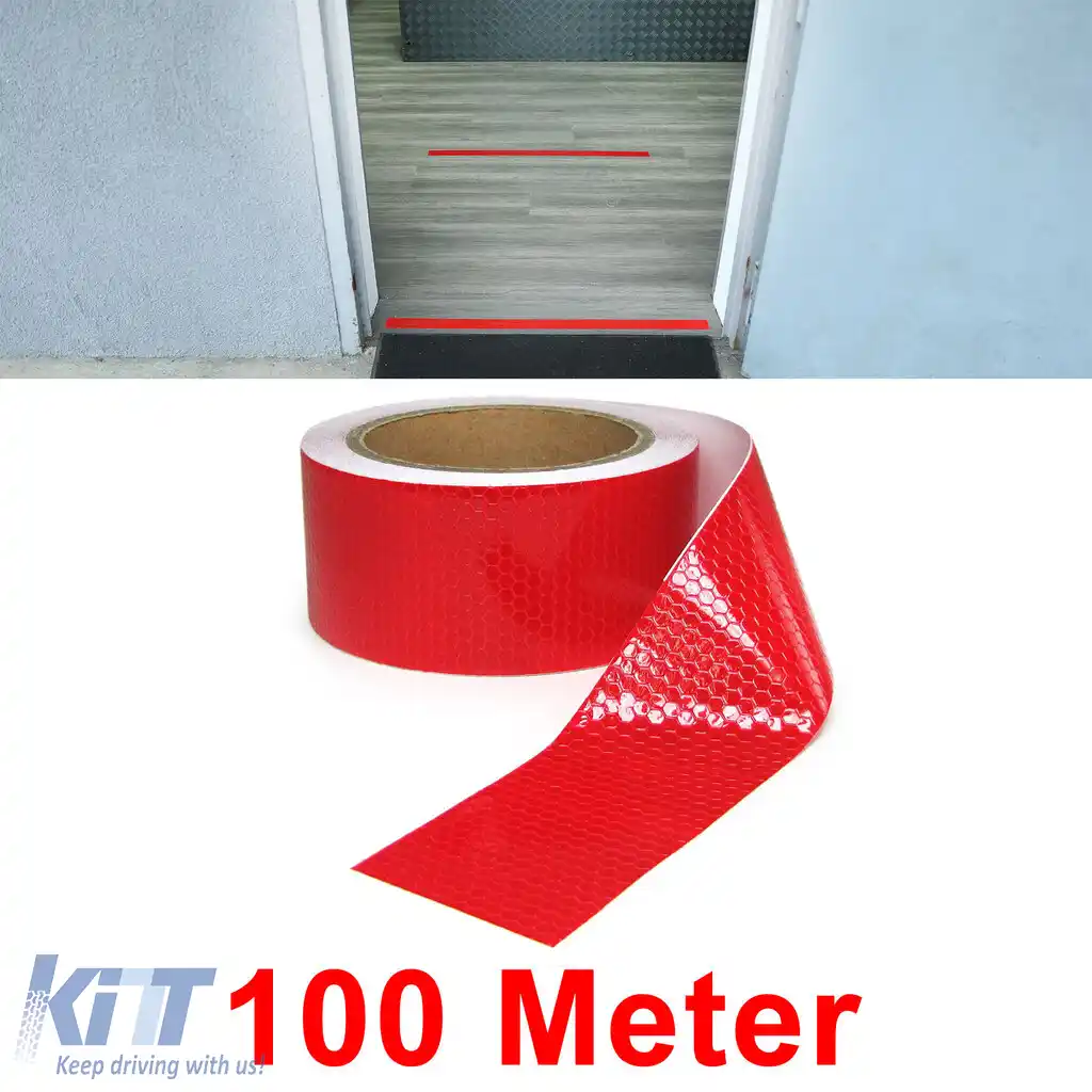 Bandă de semnalizare bandă de marcare bandă barieră autoadezivă reflectorizantă roșie 100m-image-6191139