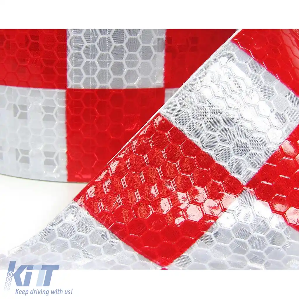 Bandă de semnalizare bandă de marcare bandă barieră autoadezivă reflectorizantă cu carouri 10m-image-6199147