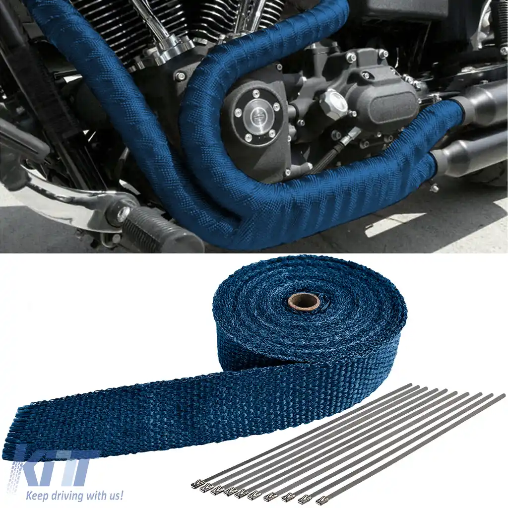 Banda de protecție termică pentru eșapament, termobandă albastră, până la 900°C, 50mmx2mm, 10 metri