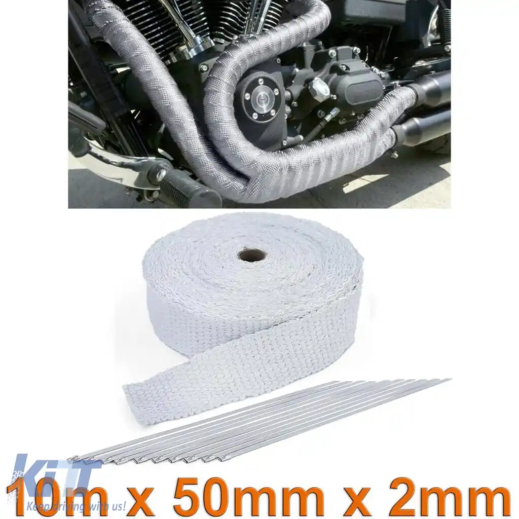 Banda de protecție termică pentru evacuare, bandă termică ceramică până la 1300°C, 50mmx2mm, 10 metri-image-6199972