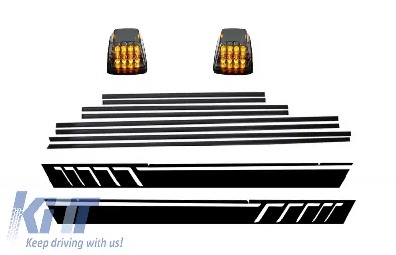 Bandouri Laterale cu Stickere Laterale Negru Mat si Lampi Semnalizare compatibil cu Mercedes G-Class W463 (1989-2015)