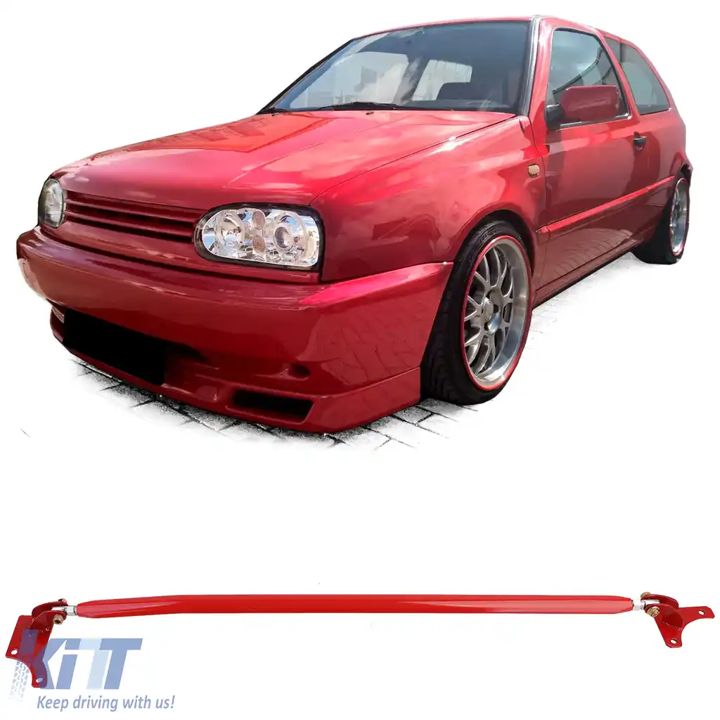 Bară de rigidizare din aluminiu ajustabilă roșie pentru față, potrivită pentru VW Golf 4 + Bora 97-03