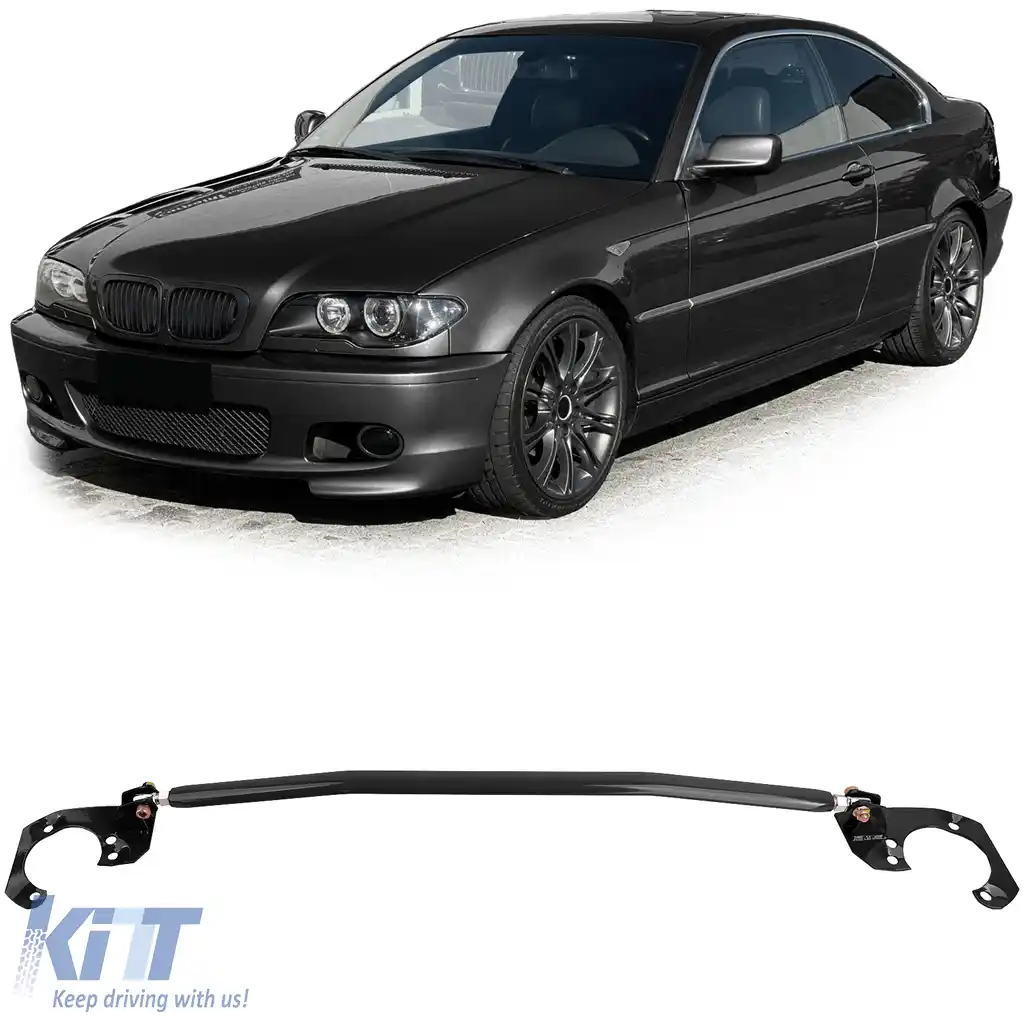 Bară de rigidizare din aluminiu neagră ajustabilă, potrivită pentru BMW E46 6 cilindri 320i 323i 325i 328i 330i