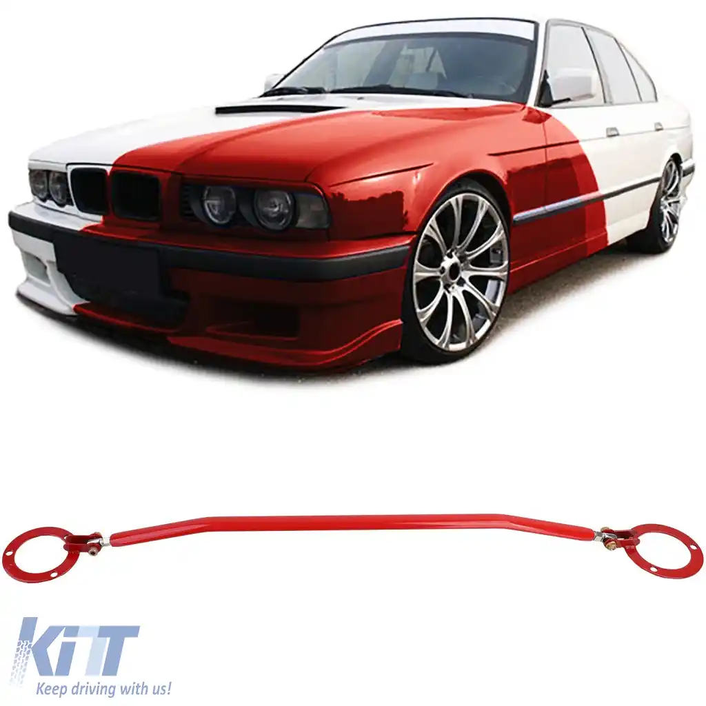 Bară de rigidizare din aluminiu roșie frontală ajustabilă, potrivită pentru BMW Seria 5 E34 520i 525i 89-96