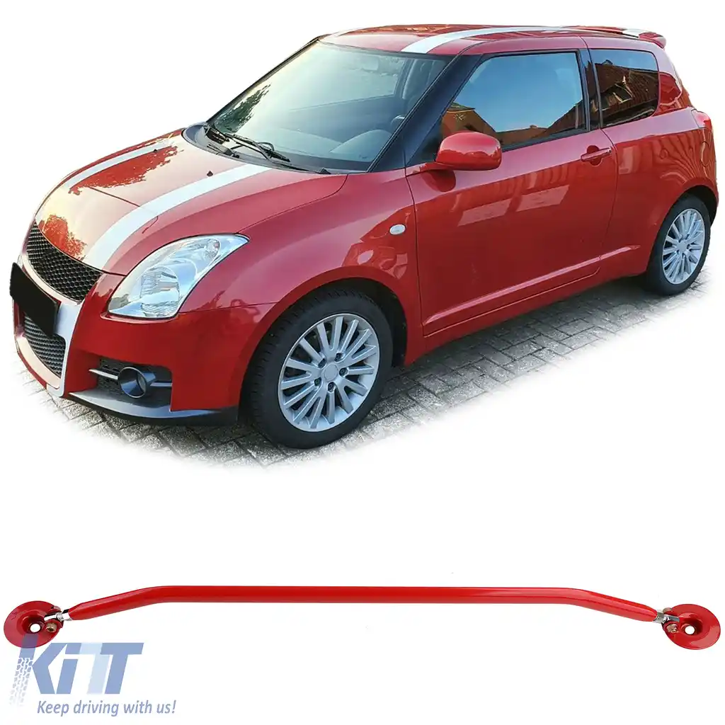 Bară de strut din aluminiu roșie frontală ajustabilă, potrivită pentru Suzuki Swift MZ EZ 05-11