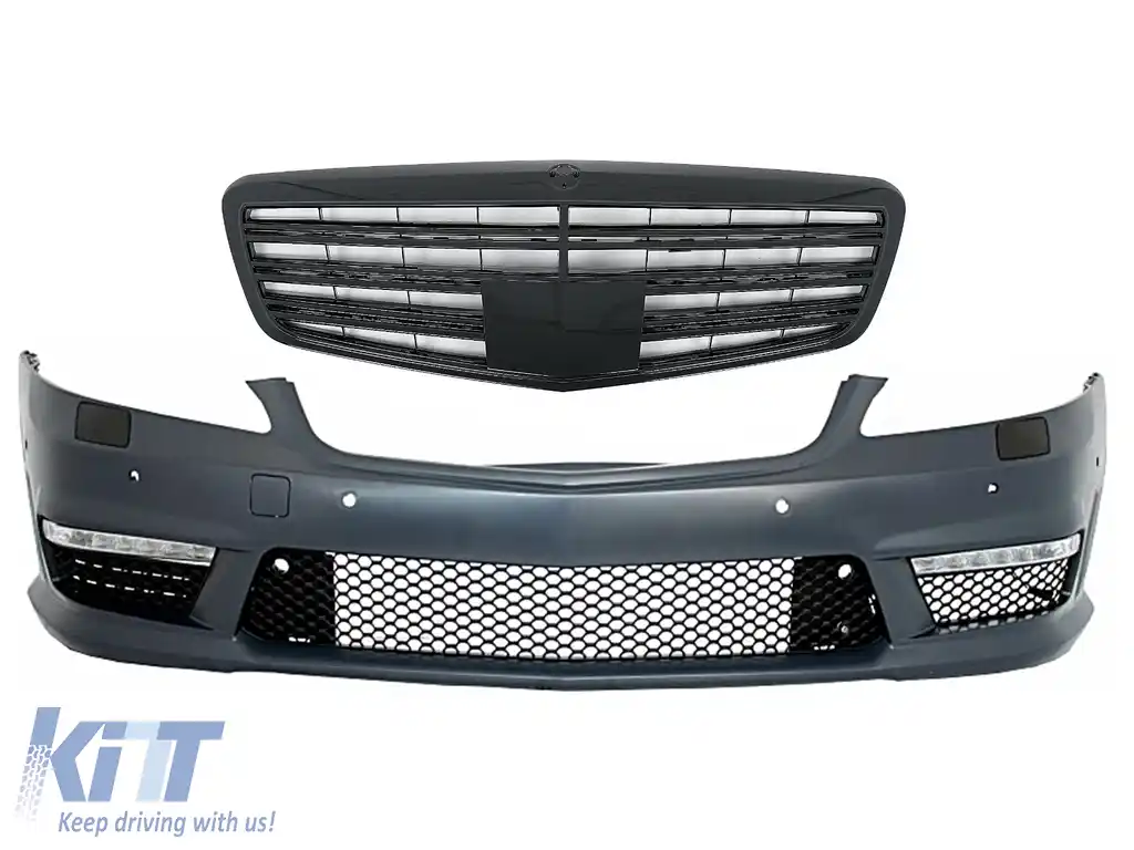 Bara Fata compatibil cu Mercedes S-Class W221 (2005-2012) S63 S65 Design cu Grila Centrala Negru Lucios