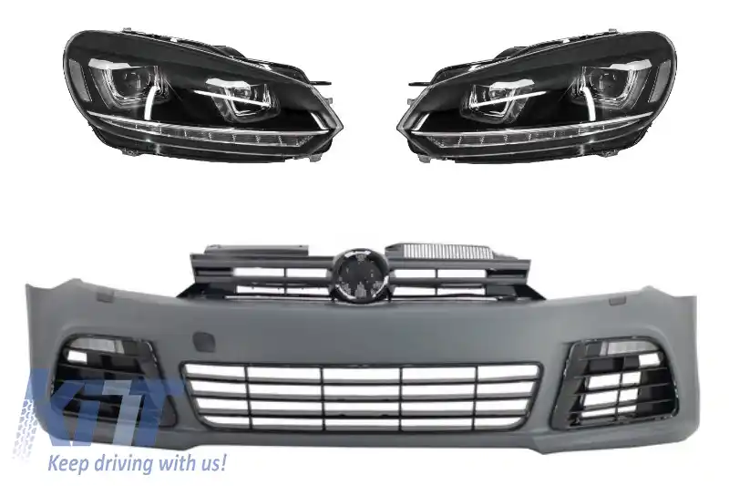 Bara Fata compatibil cu VW Golf VI Golf 6 (2008-2013) R20 Look cu Faruri LED Design Golf 7 3D U Design Semnal LED Dinamic