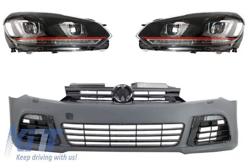 Bara Fata compatibil cu VW Golf VI Golf 6 (2008-2013) R20 Look cu Faruri LED Design Golf 7 3D U Design GTI Semnal LED