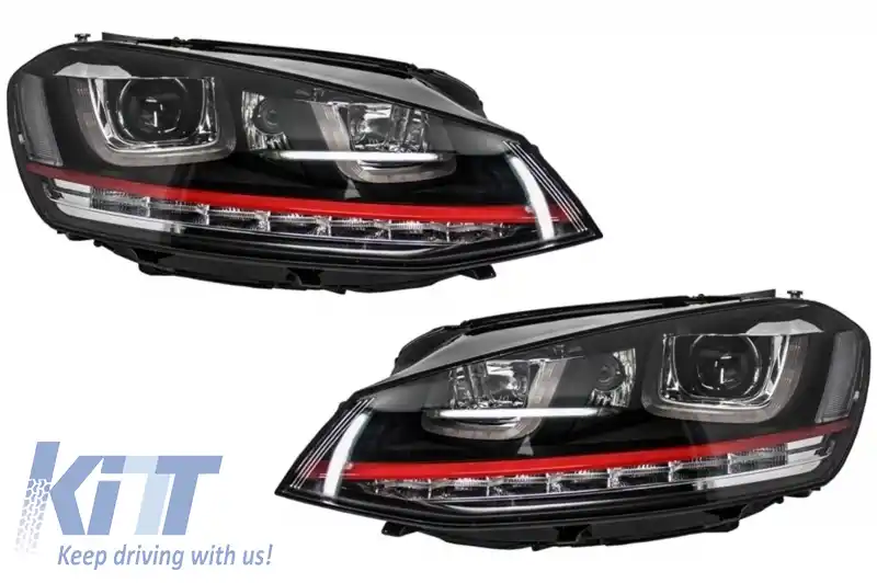 Bara Fata compatibil cu VW Golf VII 7 (2013-2017) GTI Look cu Faruri 3D LED DRL R20 GTI Design Semnal Dinamic-image-6100305