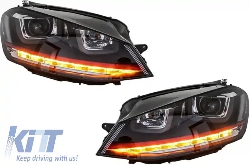 Bara Fata compatibil cu VW Golf VII 7 (2013-2017) GTI Look cu Faruri 3D LED DRL R20 GTI Design Semnal Dinamic-image-6100306