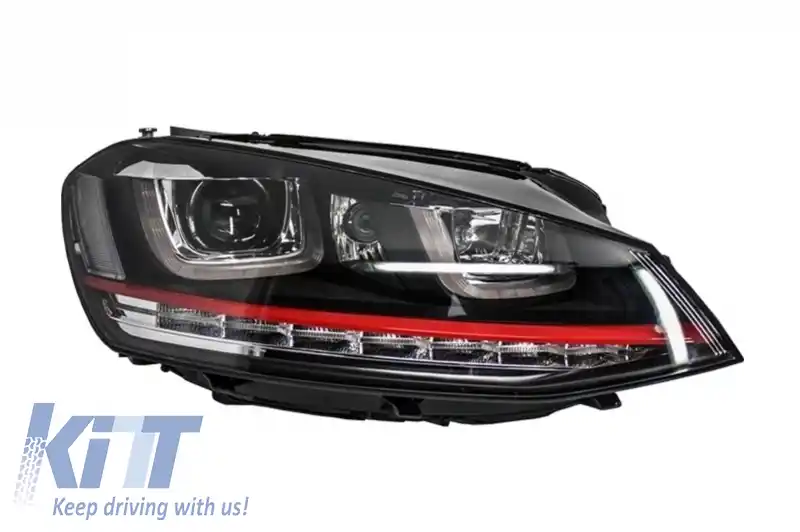 Bara Fata compatibil cu VW Golf VII 7 (2013-2017) GTI Look cu Faruri 3D LED DRL R20 GTI Design Semnal Dinamic-image-6100308