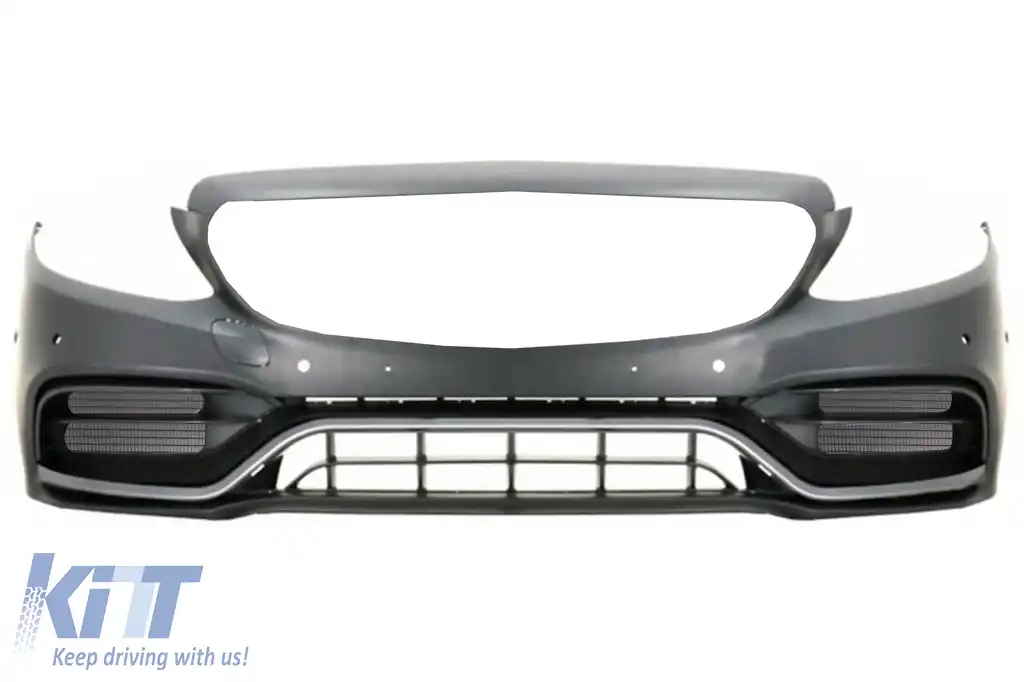 Bara Fata Completa cu Difuzor si Ornamente Evacuare compatibil cu Mercedes C-Class W205 S205 AMG Sport Line (2014-2020) C63S Design-image-6064644