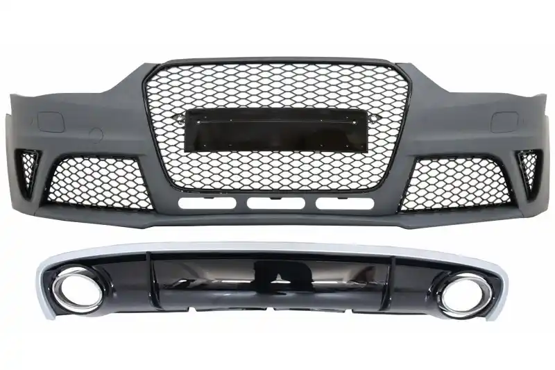 Bara Fata cu Difuzor Bara Spate si Ornamente Evacuare compatibil cu Audi A4 B8 Facelift (2012-2015) Sedan Avant RS4 Design