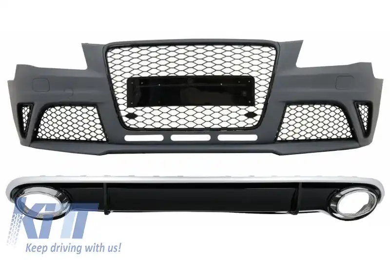 Bara Fata cu Difuzor Bara Spate si Ornamente Evacuare compatibil cu Audi A4 B8 Pre-Facelift (2008-2011) RS4 Design
