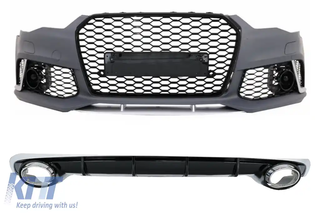 Bara Fata cu Difuzor Bara Spate si Ornamente Evacuare compatibil cu AUDI A6 4G Facelift (2015-2018) RS6 Design