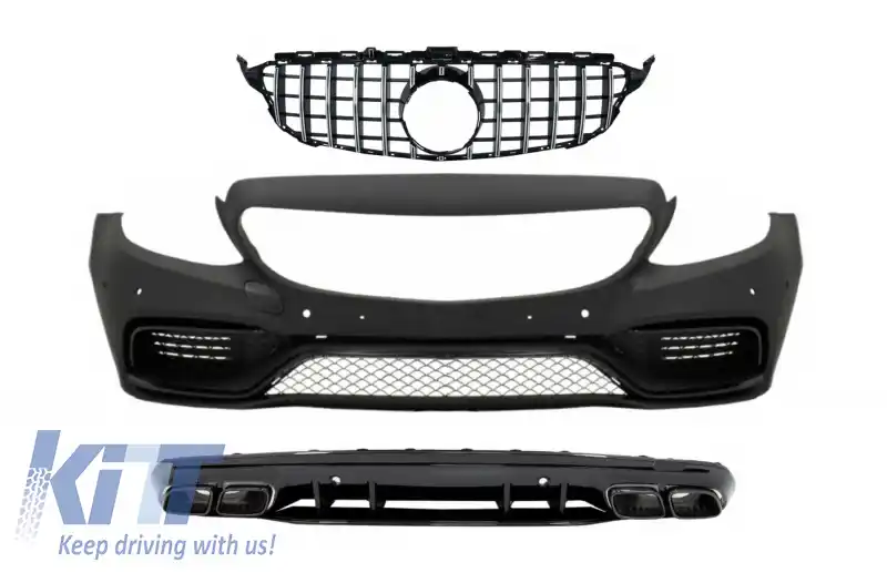image-28-Bara Fata cu Difuzor si Grila Fara Camera compatibil cu Mercedes C-Class W205 S205 (2014-2018) C63 Design