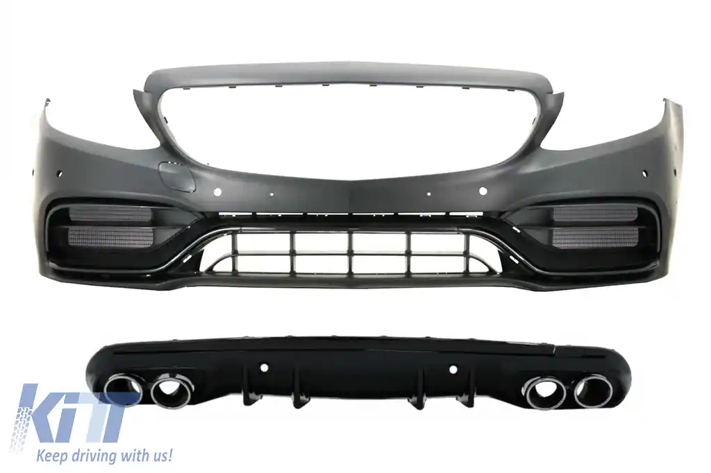 Bara Fata cu Difuzor si ornamente evacuare compatibil cu Mercedes C-Class W205 S205 (2014-2020) C63 Design