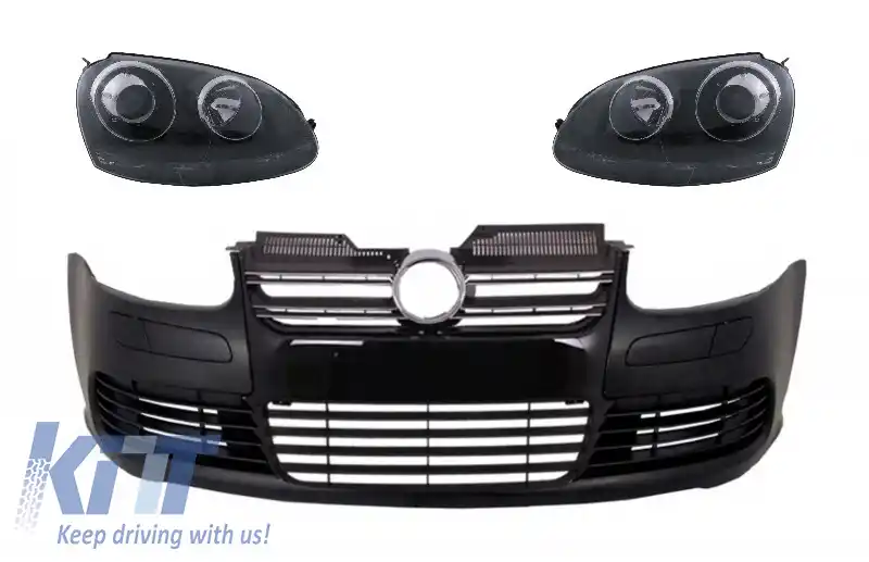 Bara Fata cu Faruri compatibil cu VW Golf V 5 (2003-2007) Jetta (2005-2010) R32 Look Negru Lucios
