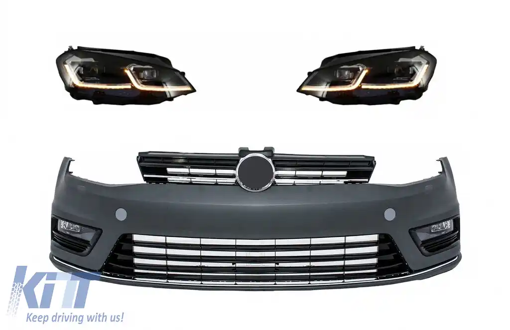 Bara Fata cu Faruri LED Bi-Xenon Look cu Semnal Dinamic compatibil cu VW Golf VII 7 (2013-2017) R-Line Look