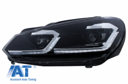 Bara Fata cu Faruri LED Silver Semnalizare Secventiala compatibil cu VW Golf VI 6 (2008-2013) GTI G7.5 Design-image-6055346
