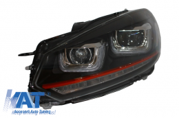Bara Fata cu Faruri LED U Design cu Strip Rosu semnal dinamic compatibil cu VW Golf VI 6 (2008-2013) GTI Look-image-6023269