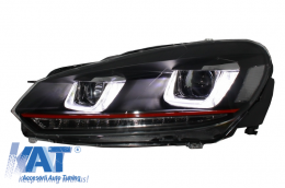 Bara Fata cu Faruri LED U Design cu Strip Rosu semnal dinamic compatibil cu VW Golf VI 6 (2008-2013) GTI Look-image-6023270