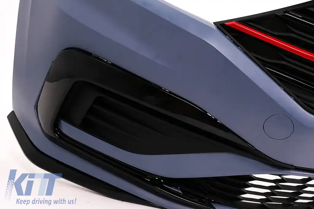 Bara fata cu Grila Centrala Insertie Rosie si Prelungire Bara Fata Negru Lucios compatibil cu VW Jetta MK7 (2019-2021) GLI Look-image-6087514