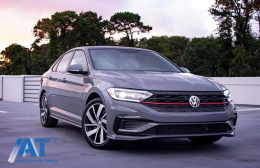 Bara fata cu Grila Centrala Insertie Rosie si Prelungire Bara Fata Negru Lucios compatibil cu VW Jetta MK7 (2019-2021) GLI Look-image-6087523