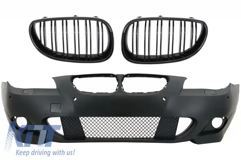 Bara Fata fara Proiectoare Ceata cu Grile Centrale Negru Lucios compatibil cu BMW Seria 5 E60 E61 (2003-2007) M-Technik Design