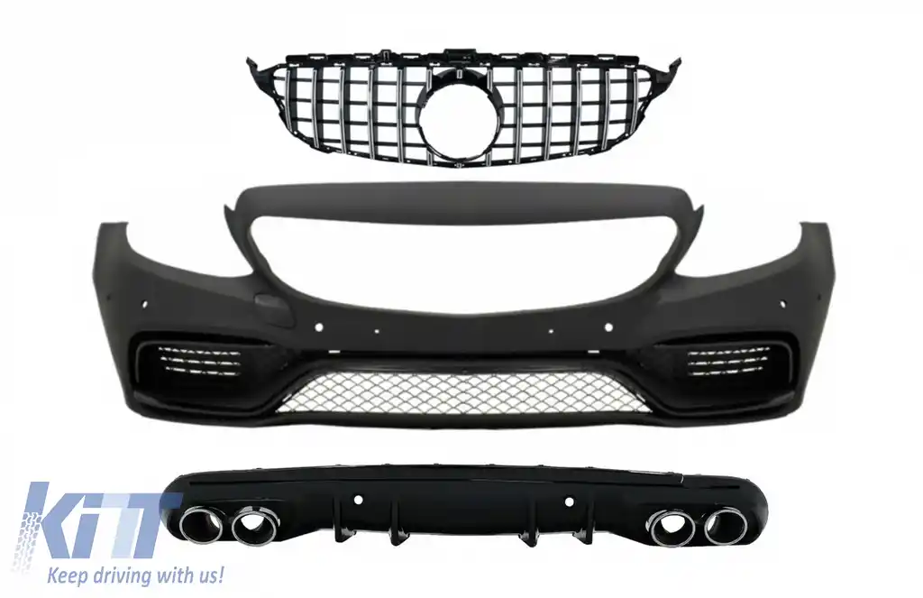 Bara Fata & Grila Crom Fara Camera si Difuzor cu ornamente evacuare compatibil cu Mercedes C-Class W205 S205 (2014-2018) C63 Design