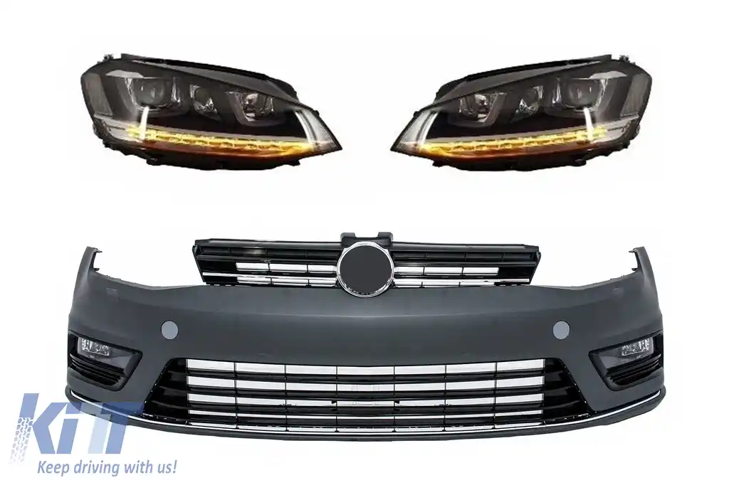 Bara Fata  compatibil cu VW Golf VII 7 (2013-2017) Rline Look cu Faruri 3D LED cu Semnalizare Dinamica