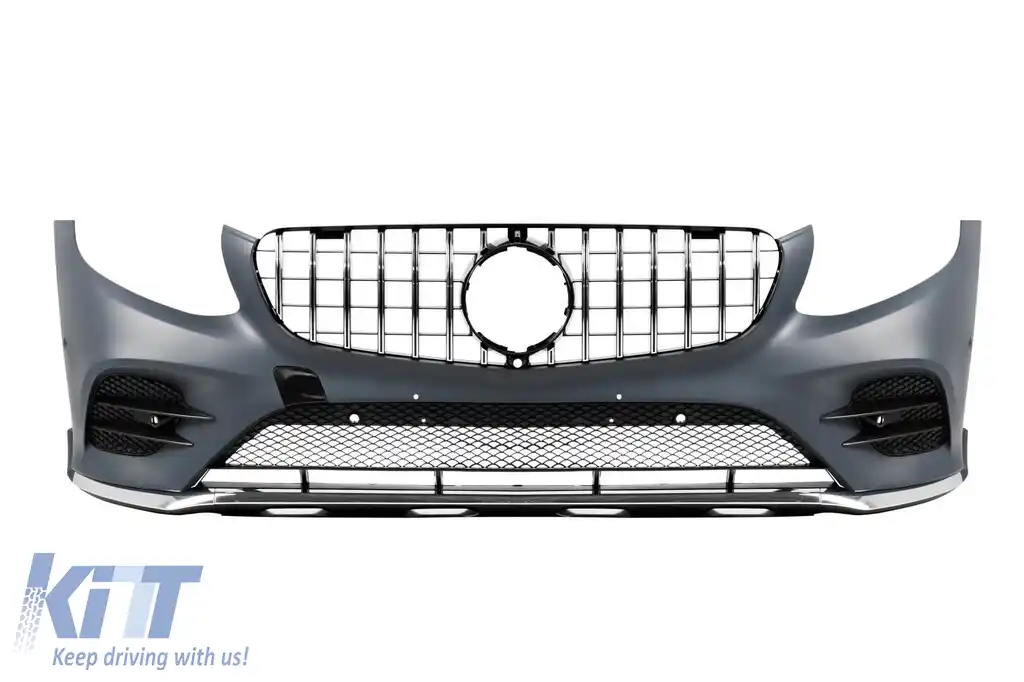 Bara frontală A Design line potrivită pentru Mercedes GLC SUV X253, GLC Coupe C253 2015-2019 cu grilă GT crom/neagră