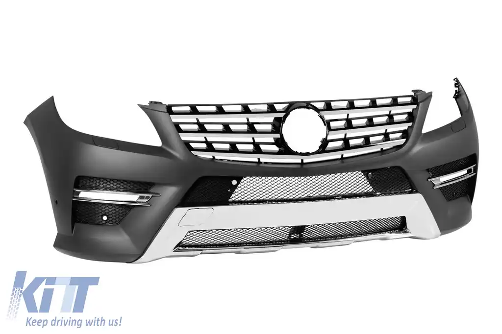 Bara frontală A Design Line potrivită pentru Mercedes ML W166 2011-2015 cu grilaj cu 3 spite cromat/negru-image-6147575