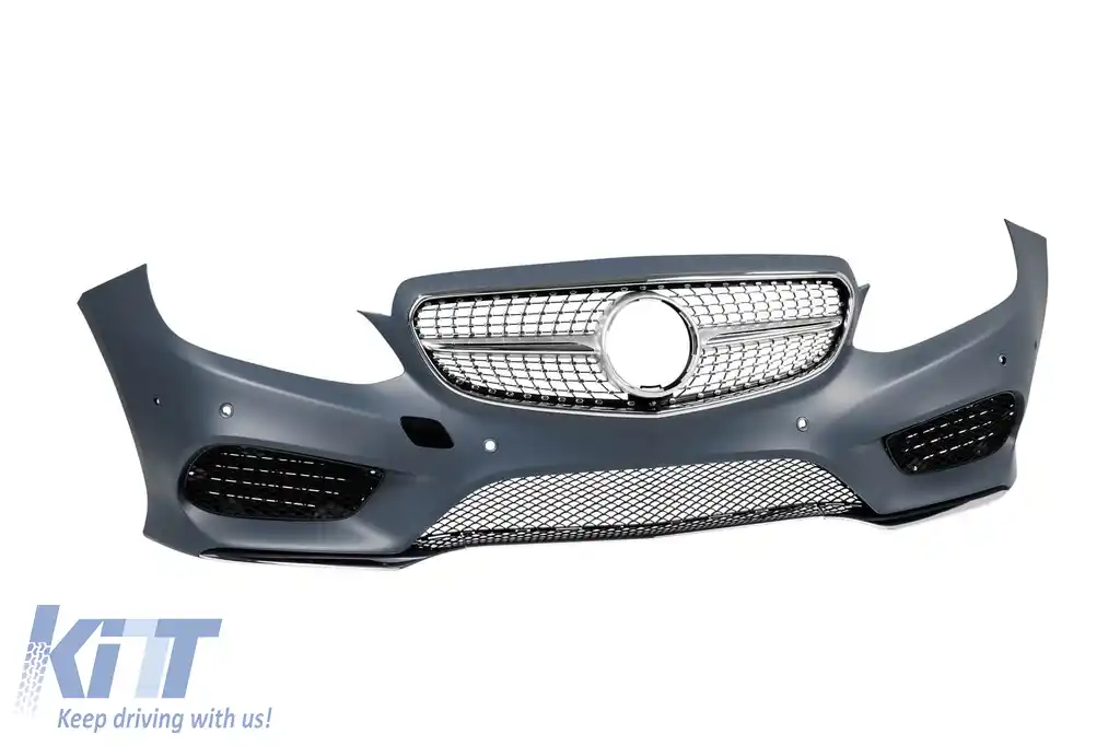 Bara frontală A Design Line potrivită pentru Mercedes E-Class W212 Sedan, S212 Estate 2014-2016 cu grilă diamant crom/gri-image-6237272