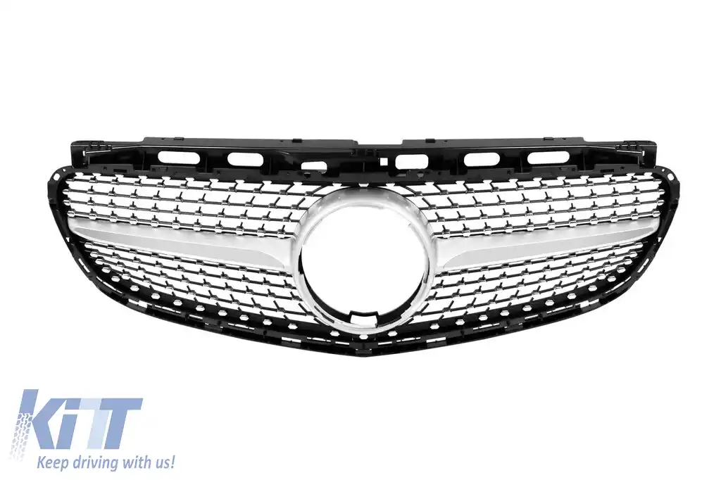 Bara frontală A Design Line potrivită pentru Mercedes E-Class W212 Sedan, S212 Estate 2014-2016 cu grilă diamant crom/gri-image-6237274