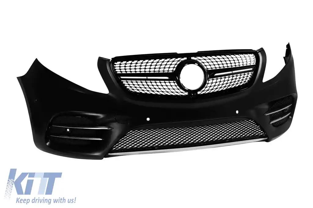 Bara frontală A Design Line potrivită pentru Mercedes V-Class W447 2014-2023 cu grilă neagră în formă de diamant-image-6237386