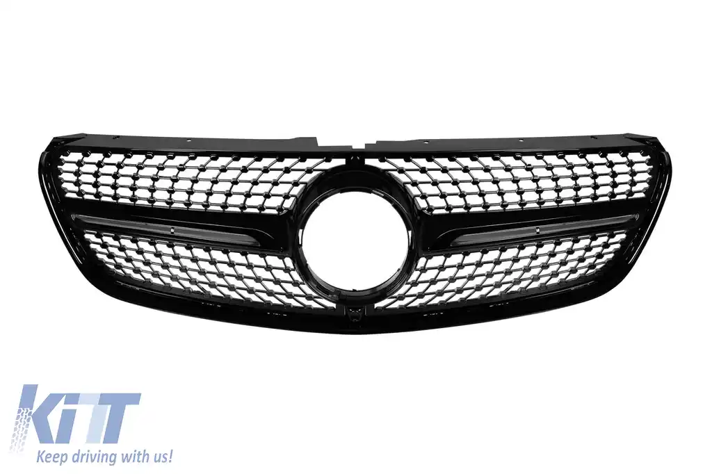 Bara frontală A Design Line potrivită pentru Mercedes V-Class W447 2014-2023 cu grilă neagră în formă de diamant-image-6237388