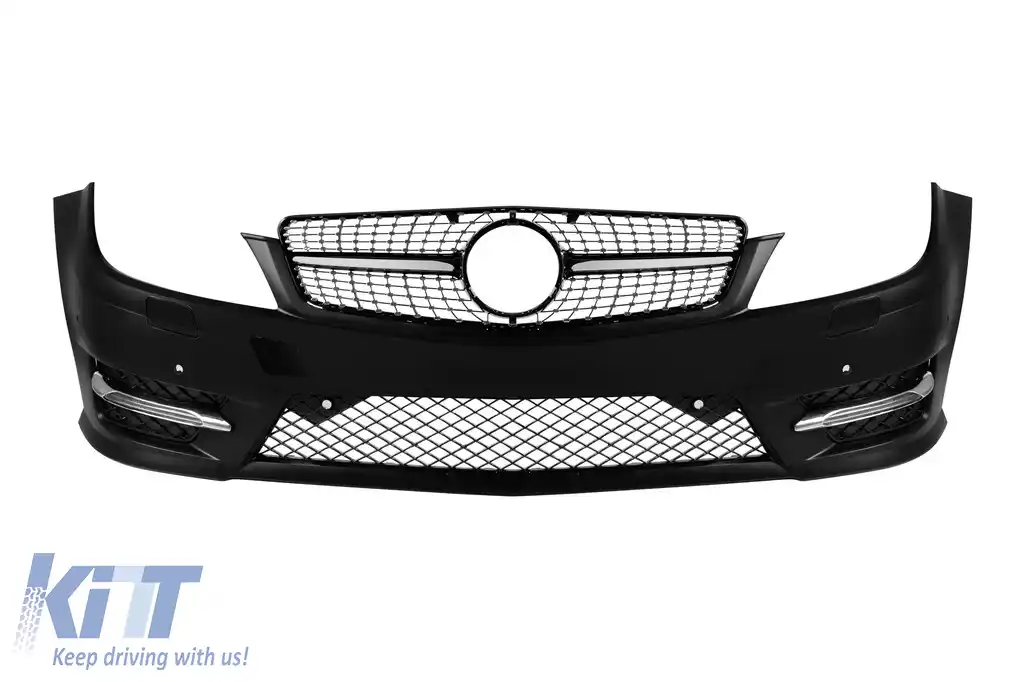Bara frontală A Design Line potrivită pentru Mercedes C-Class W204 Sedan, S204 Estate 2007-2014 cu PDC, cu grilă Chrome/Black Diamond