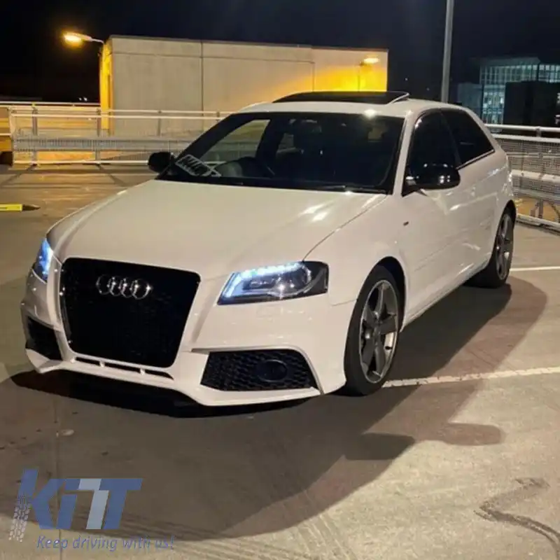 Bara frontală potrivită pentru Audi A3 8P 08-12 Facelift RS3 Look cu grilă neagră-image-6296925