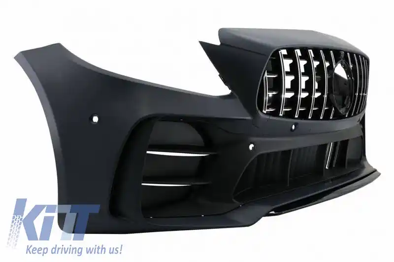 Bara frontală potrivită pentru Mercedes-Benz C-Class C205/W205 14-21 GTR Look (Black Mamba) cu grilaj negru/metalizat (Black Mamba)-image-6318390